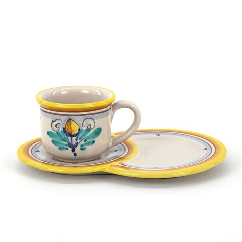 Tazza Da Colazione Con Piatto Vassoio Porta Biscotti Brioche Decoro Ambra