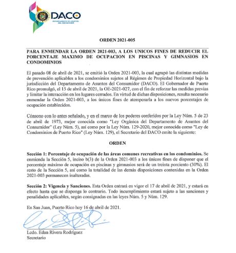 Orden De Daco Enmienda Orden Y Reduce El Porcentaje