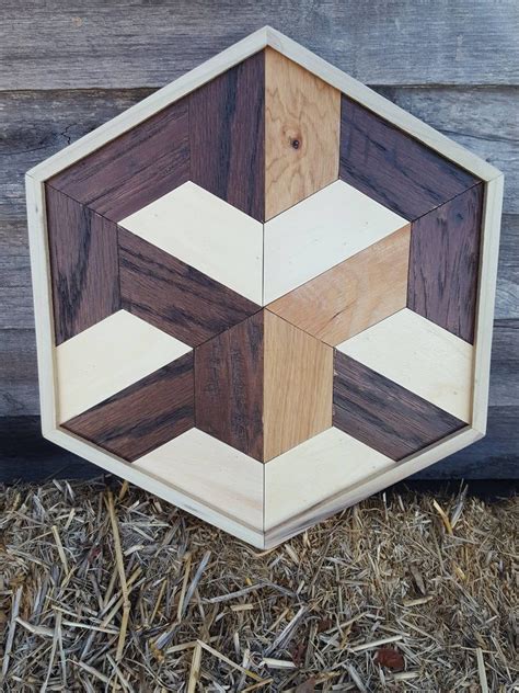 Geometric Shape Rustic Reclaimed Wood Wall Art Optical Etsy In