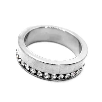 Anillo Acero Plateado Elegante Argolla Linea Zirconias Estiloss