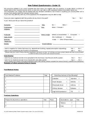 Fillable Online Patient Questionnaire Templates In Pdfdocfree