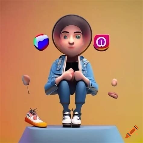 3d Illustration Of An Animated Character Sitting On Instagram Logo On