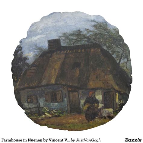 Farmhouse In Nuenen Vincent Van Gogh Round Pillow Van Gogh Vincent