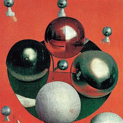 Chrome Spheres On A Red Cube By Hieronymous Bosch Stable Diffusion