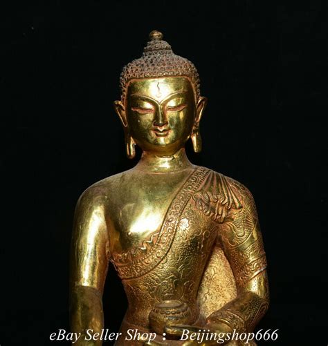 10 6 Old Tibet Tibetan Bronze Gilt Shakyamuni Amitabha Buddha Statue