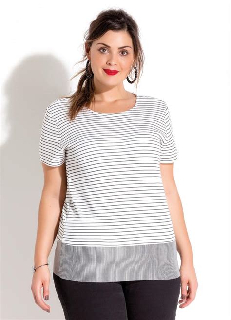 Blusa Manga Curta Listrada Plus Size Quintess Quintess