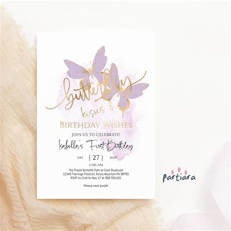 Purple Butterfly Birthday Invitation Editable Baby Girl Shower Etsy