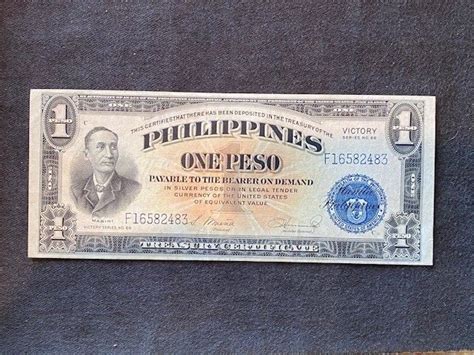 1944 PHILIPPINES 1 PESO VICTORY NOTE CENTERED CRISP UNCIRCULATED