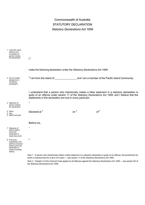 Commonwealth Of Australia STATUTORY DECLARATION Statutory