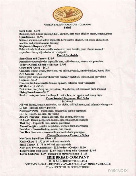 Menu Of Erie Bread Company In Monroe Mi 48161