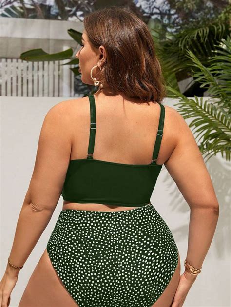 Shein Swim Curve Traje De Baño De Talla Grande Con Estampado Para Verano En La Playa Con Top De