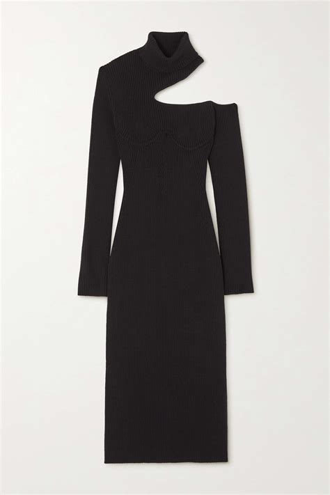 Tom Ford Cutout Ribbed Wool Blend Turtleneck Midi Dress Net A Porter