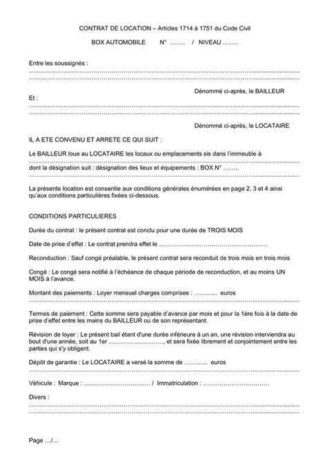 Contrat De Location Box Automobile Doc Pdf Page Sur Hot Sex Picture