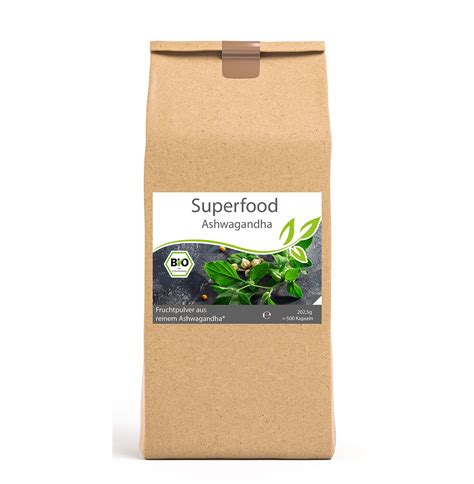 Superfood Ashwagandha Bio Kapseln Vorratsbeutel Produkte