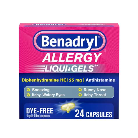 Benadryl Liqui-Gels Antihistamine Allergy Medicine, Dye Free, 24 ct