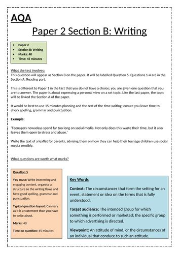 Gcse Aqa English Language Paper 2 Section B Writing About The Paper Revision And Tips