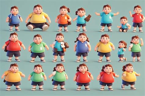 Premium AI Image | Set of fat kids exercise