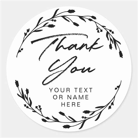 A Round Thank Card With The Words Thank You In Black Ink On A White