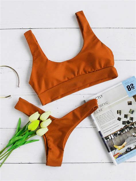 Double Scoop Neck Bikini Set SheIn Sheinside