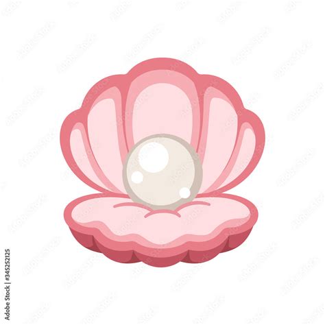 Pink Open Sea Clam Shell With White Pearl Inside Vector Art Design