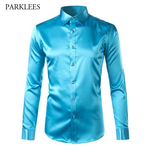 Tendance Satin De Soie Chemise Hommes À Manches Longues Chemise Homme 2017 Mode Hommes Slim Fit