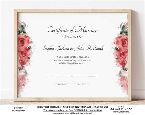 Editable Marriage Certificate Template Wedding Certificate | Etsy