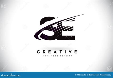 SE S E Letter Logo Design with Swoosh and Black Lines. Stock Vector ...