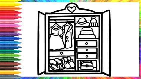 How to draw a wardrobe with clothes for children Cómo pintar un armario