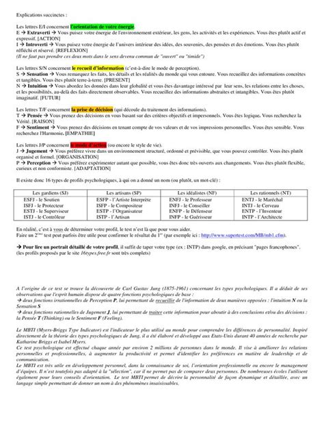 Test De Personnalité Explications Par Magali Test Mbti Pdf