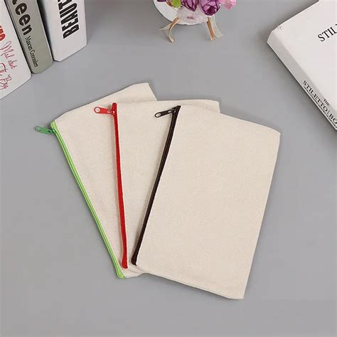 100pcs Blank Canvas Zipper Pencil Cases Pen Pouches Cotton Cosmetic