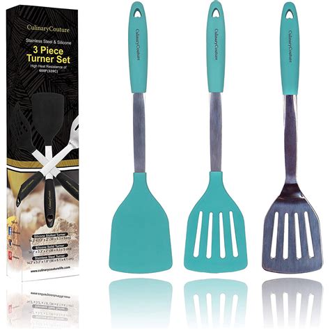 Culinary Couture Silicone Spatula Turner Set Stainless Steel Cooking