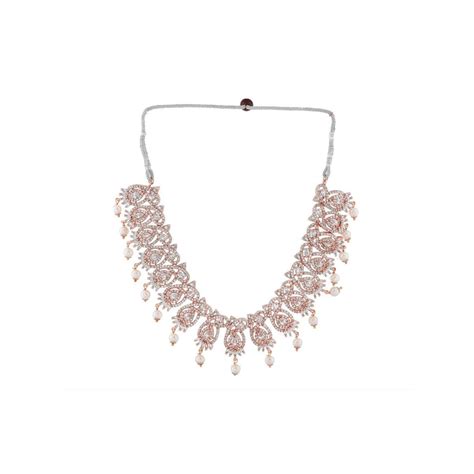 Estele Rose Gold Plated CZ Sparkling Designer Necklace Set With Pearls