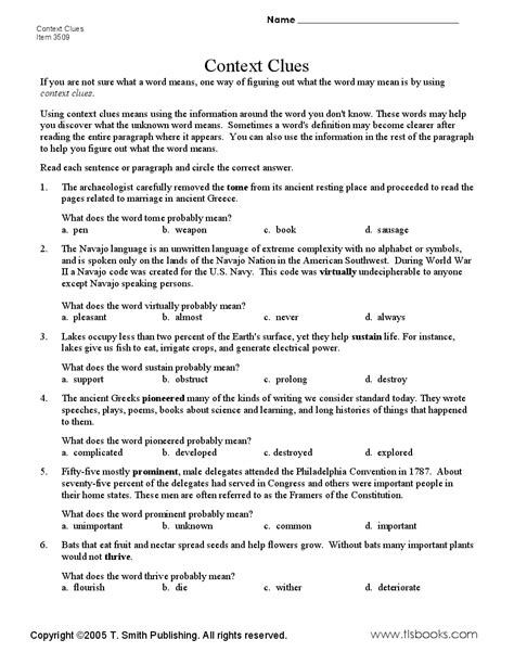 Context Clues 4th Grade Worksheets