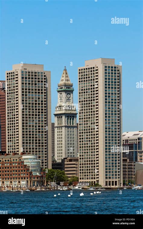 Custom House Tower Between Skyscrapers In The Finacial District Boston