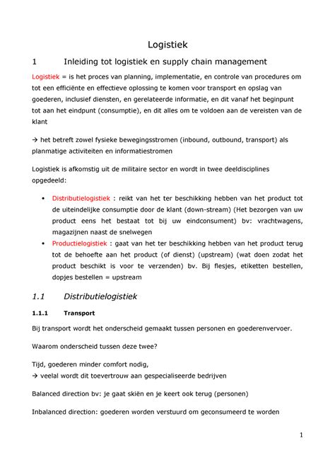 Logistiek Samenvatting Logistiek Inleiding Tot Logistiek En Supply