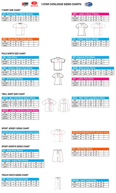 Sportswear Size Chart 3 Star Blue Pink Orange Download Printable Pdf Templateroller