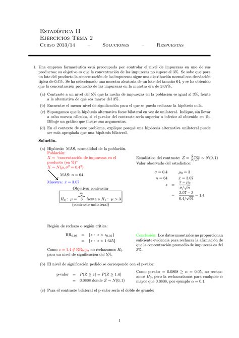 Soluciones T Ejercicios Estad Stica Ii Ejercicios Tema Curso