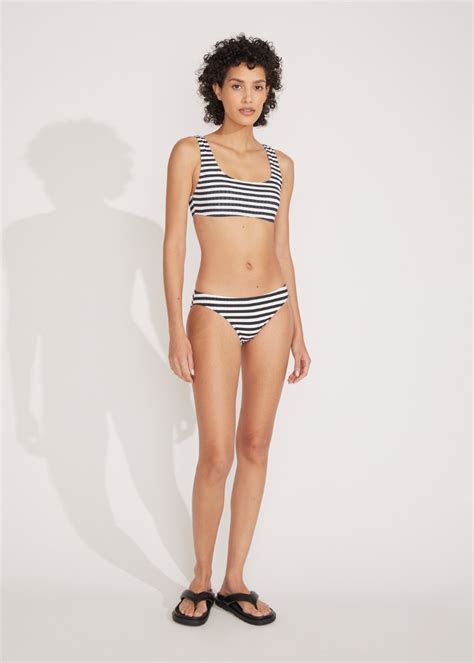 The Elle Ribbed Bikini Top In Blackout Marshmallow Stripe Solid And Striped