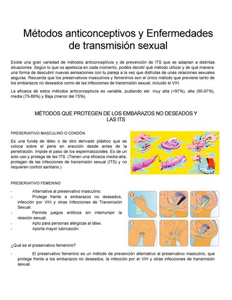 Métodos Anticonceptivos Y Enfermedades De Transmisión Sexual Métodos