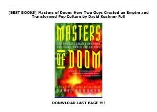 [BEST BOOKS] Masters of Doom: How Two Guys Created an Empire and ...