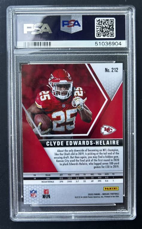 2020 Panini Mosaic Clyde Edwards Helaire RC 212 KC Chiefs PSA 10 Gem