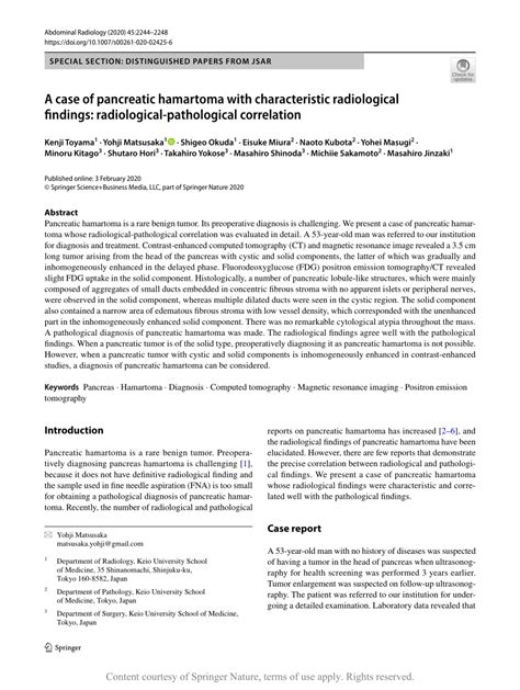 A Case Of Pancreatic Hamartoma With Characteristic Radiological