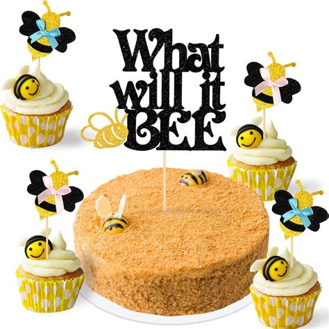 Buy Pcs What Will It Bee Cake Topper Gold Glitter Bumble Bee Cupcake