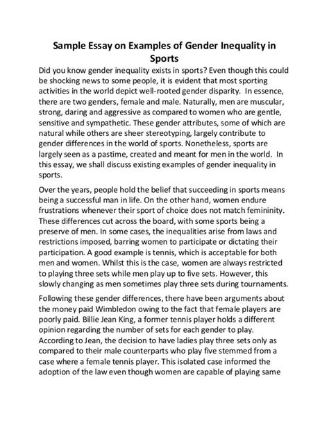 Sample Essay On Examples Of Gender Inequality In Sports