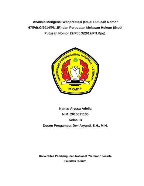 PDF Analisis Mengenai Wanprestasi Studi Putusan Nomor 67 Pdt G 2014