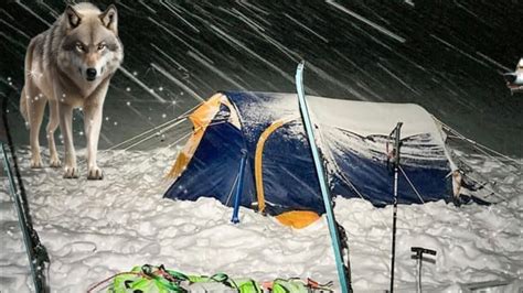 Solo Winter Camping Days Snowstorm Hot Tent Winter Camping