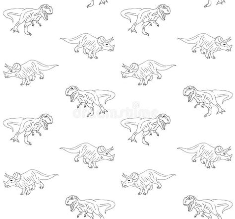 Vector Seamless Pattern Of Hand Drawn Doodle Sketch Triceratops And