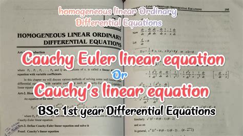 Cauchy Euler Linear Equation Homogeneous Linear Ordinary Differential