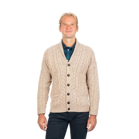 Saol Irish Cardigan Sweater For Men 100 Merino Wool Cable Knit