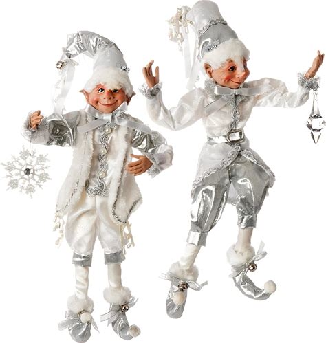 Amazon RAZ Imports 16 Silver White Posable Elf Figurines Set